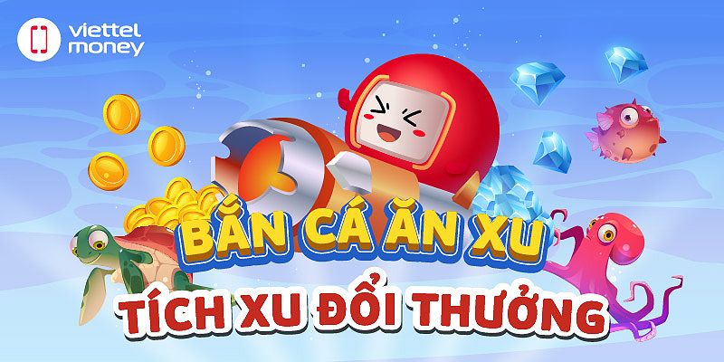 Hình ảnh mô tả trò chơi bắn cá ăn xu đổi thưởng online 3D với các sinh vật biển đa dạng.